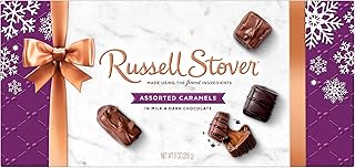 Christmas Assorted Caramels in Milk & Dark Chocolate Candy Gift Box, 9 oz.