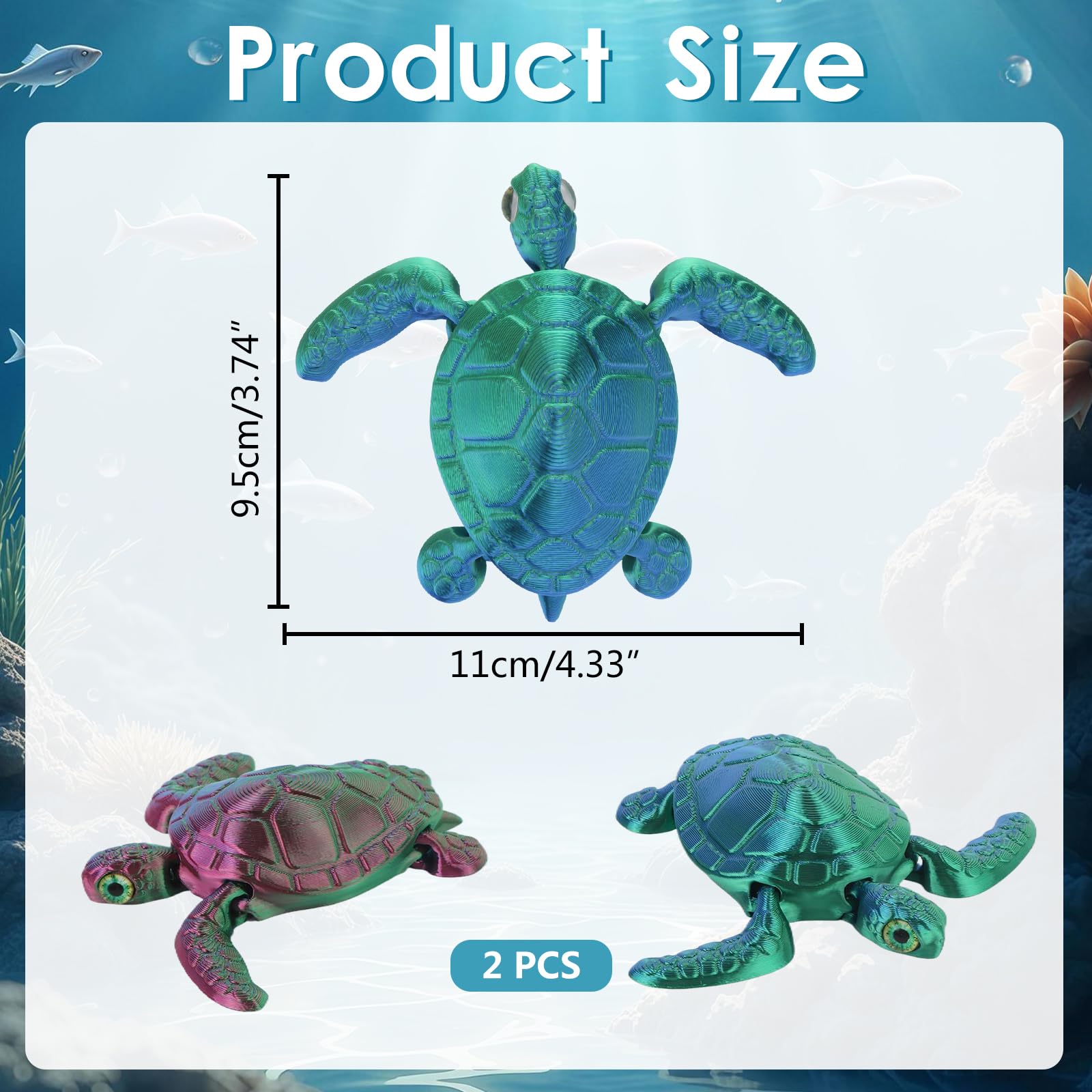 LALASTYULE 2PCS 3D Printed Mini Animals Set Turtle Fidget Toys Articular Mobility Toys Articulated Flexible Turtle Home Office Decor Educational - Image 2