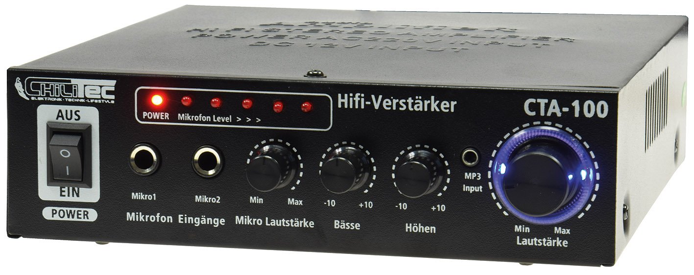 Amplificatore HiFi CTA-100 100W, Nero – Compatto Con Regolatori Di Toni E Ingresso RCA