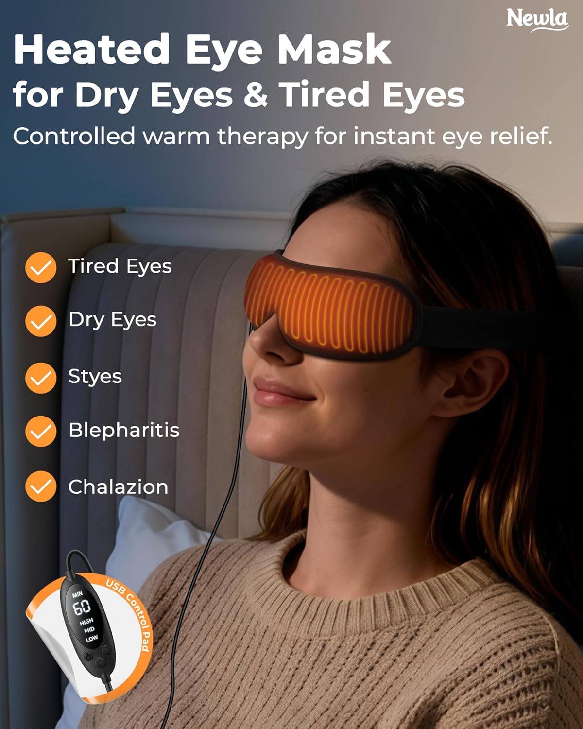 Heated Eye Mask for Dry Eyes: FSA&HSA Eligible, Stable Warm Compress for Tired Eyes, Stye & Blepharitis Relief – with Temperature & Timer Control, USB-Powered – Ideal for Sleep, Office & Travel