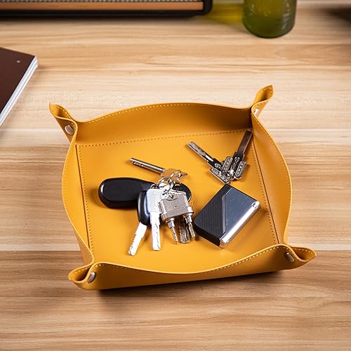 Miniatura 8 de SANQIANWAN Bandeja de cuero para joyas para mujeres y hombres, mesa de entrada, mesita de noche, portátil, grande, plato de viaje para llaves,