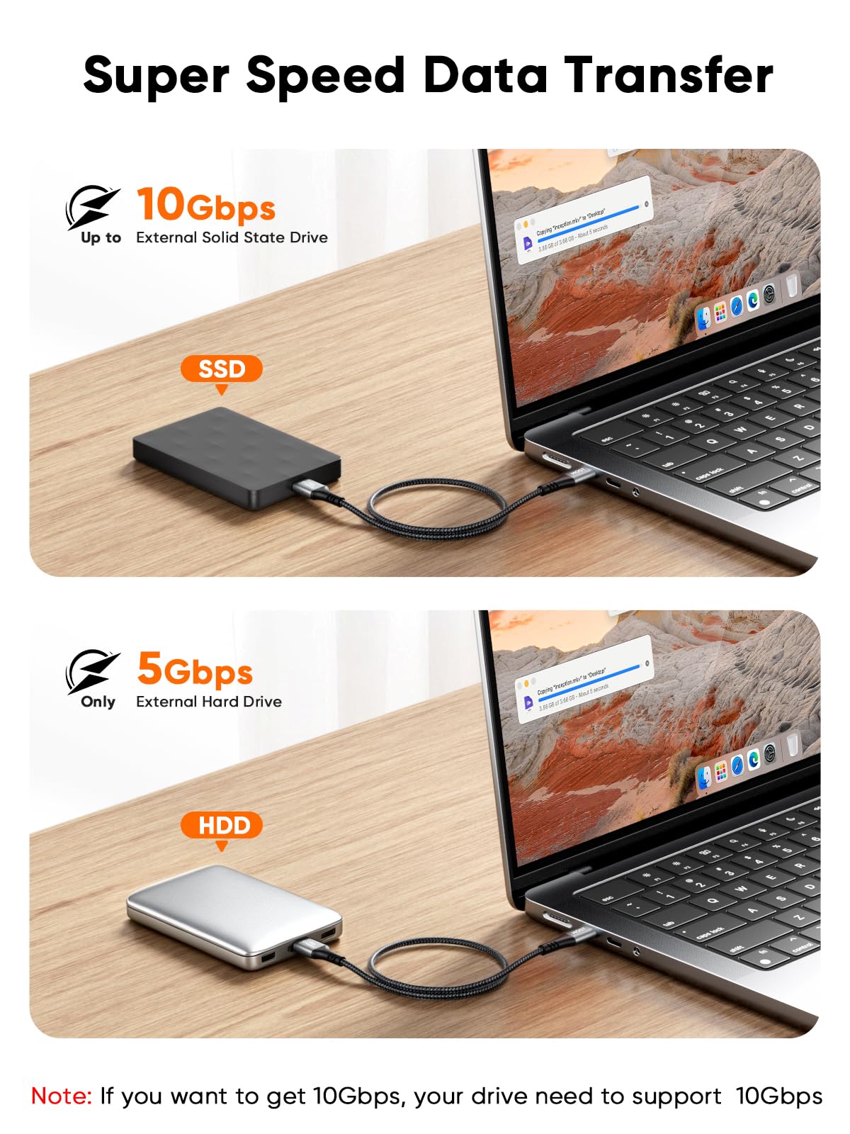 10Gbps USB C to Micro B Cable - Fast Data Transfer -6