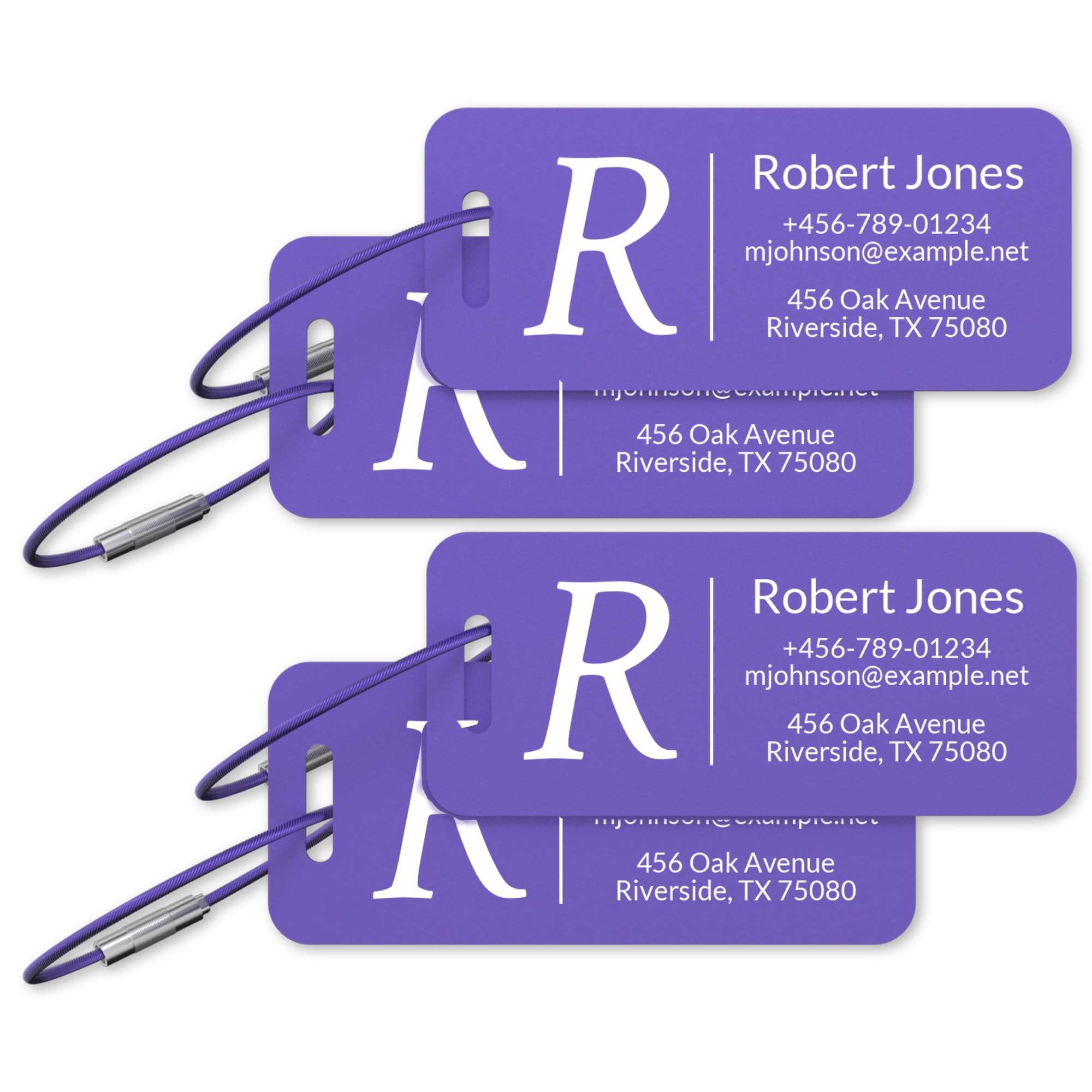 QEADEAYEA 4 Pack Custom Engraved Aluminum Luggage Tags Purple