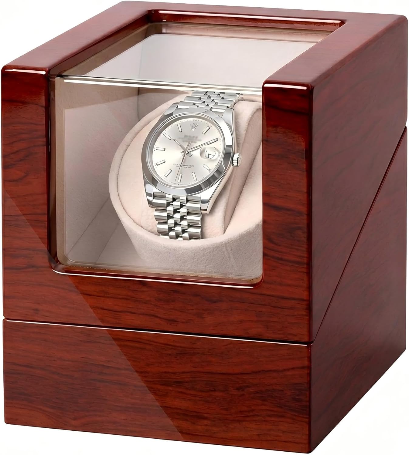 Automatic Watch Winder, Ultra-Quiet Motor (<10dB), Single Watch Winder Box with AC & Battery Power, Hand-Polished High-Gloss Piano Finish, Luxury Watch Winder for Men, Fits Most Automatic Mechanical Watches