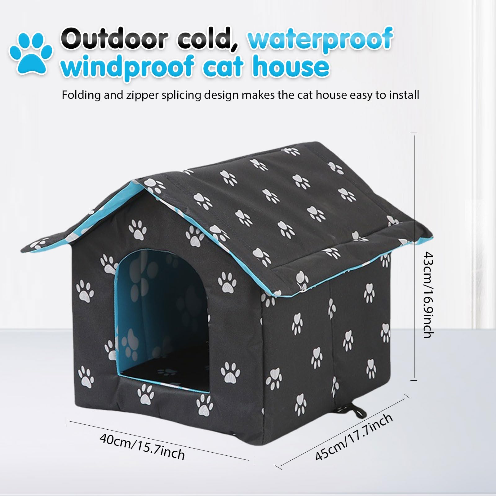 Maison Pour Chat D'Extérieur 45 X 43 M X 40 M - Résistante à L'Hiver Avec Coussin Amovible Pour Animaux Domestiques Et Chiens