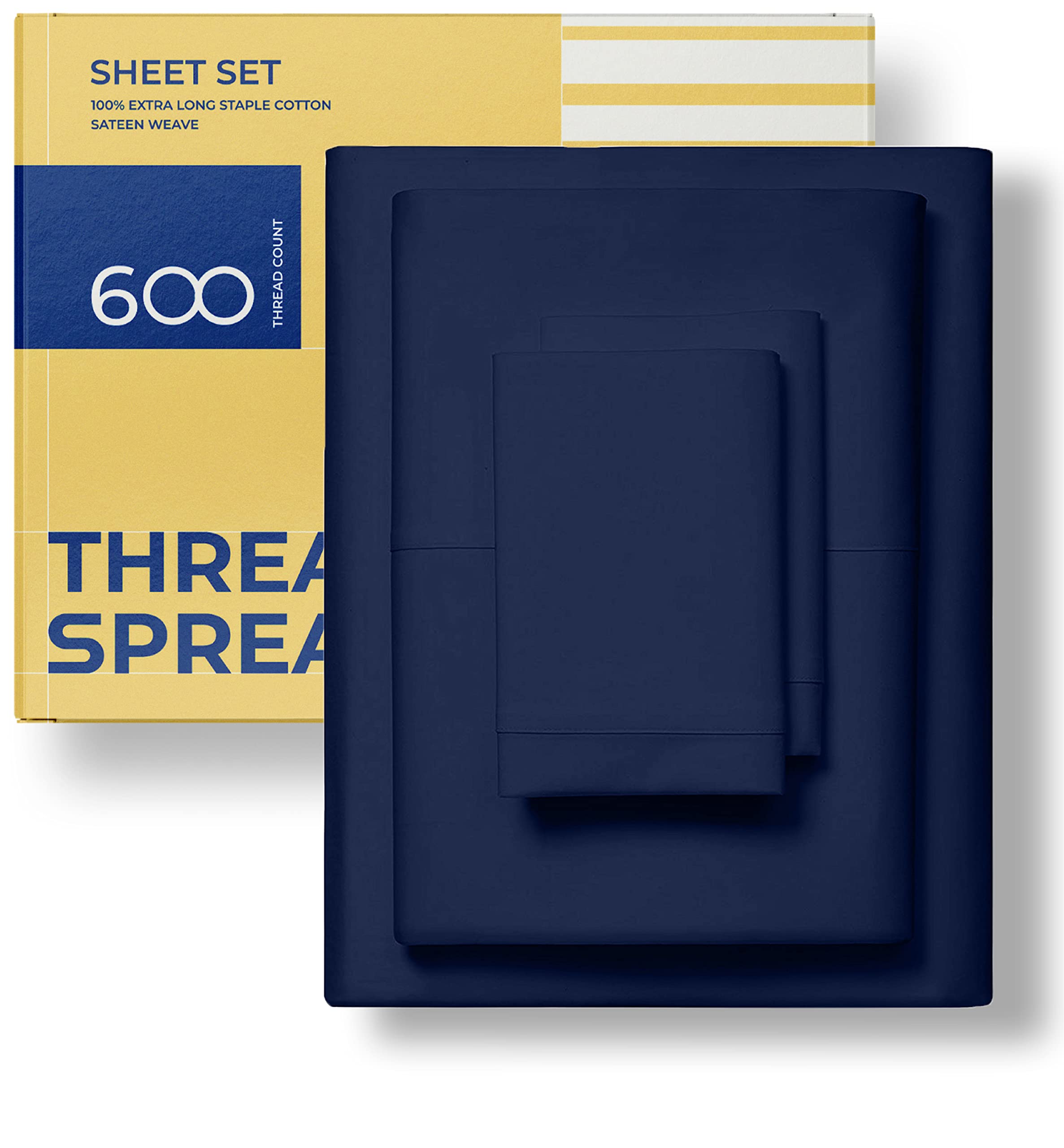600 Thread Count Egyptian Quality 100% Cotton Sheets Set, Queen Size Bedding Set in Navy Blue