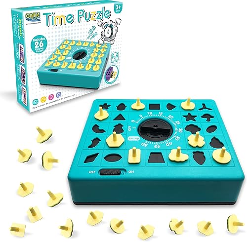 Gamie Juego de tiempo, juego de mesa desplegable con rompecabezas a juego de formas para niños, juguetes de educación temprana para niños y niñas,