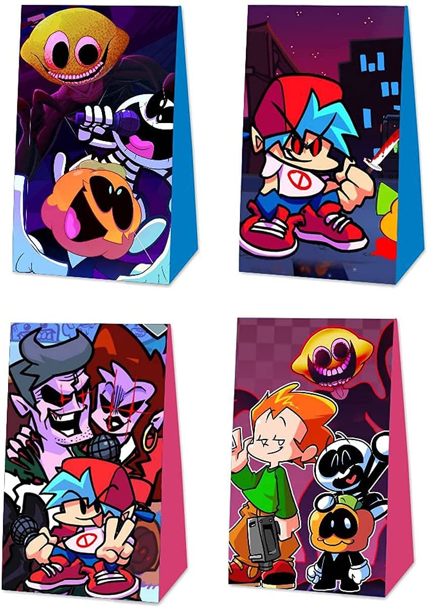 24 Packs Friday Night Funkin Party Gift Bags, Friday Night Funkin Gift Bags Party Supplies for Kids Friday Night Funkin Themed Party, Birthday Decoration Gift Bags Well for Girls or Boys