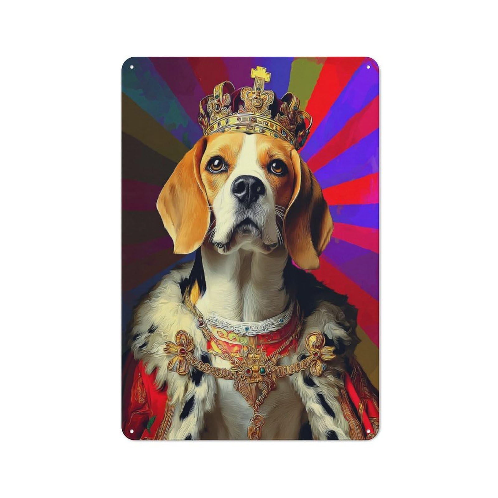 Royal Beagle Majesty Portrait -3 Tin Wall Sign, Bright Printed Design, for Man Cave, Tool Wall Or Office Corner, 30x20cm