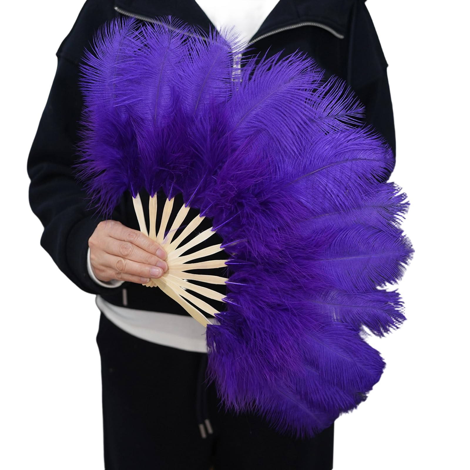 Greabuy Folding Fan with Handle 30cm / 11.8in Handheld Accessory for Theater Shows Wedding Parties and Photos Plume Dance Accessory Folding Fan Theater Costume Wedding Photo Party Decor Stage Show