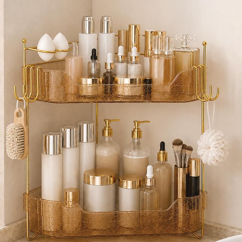 Organizador de canto para bancada com porta-pincéis, Amber Gold, DSLWFQY, 3 níveis