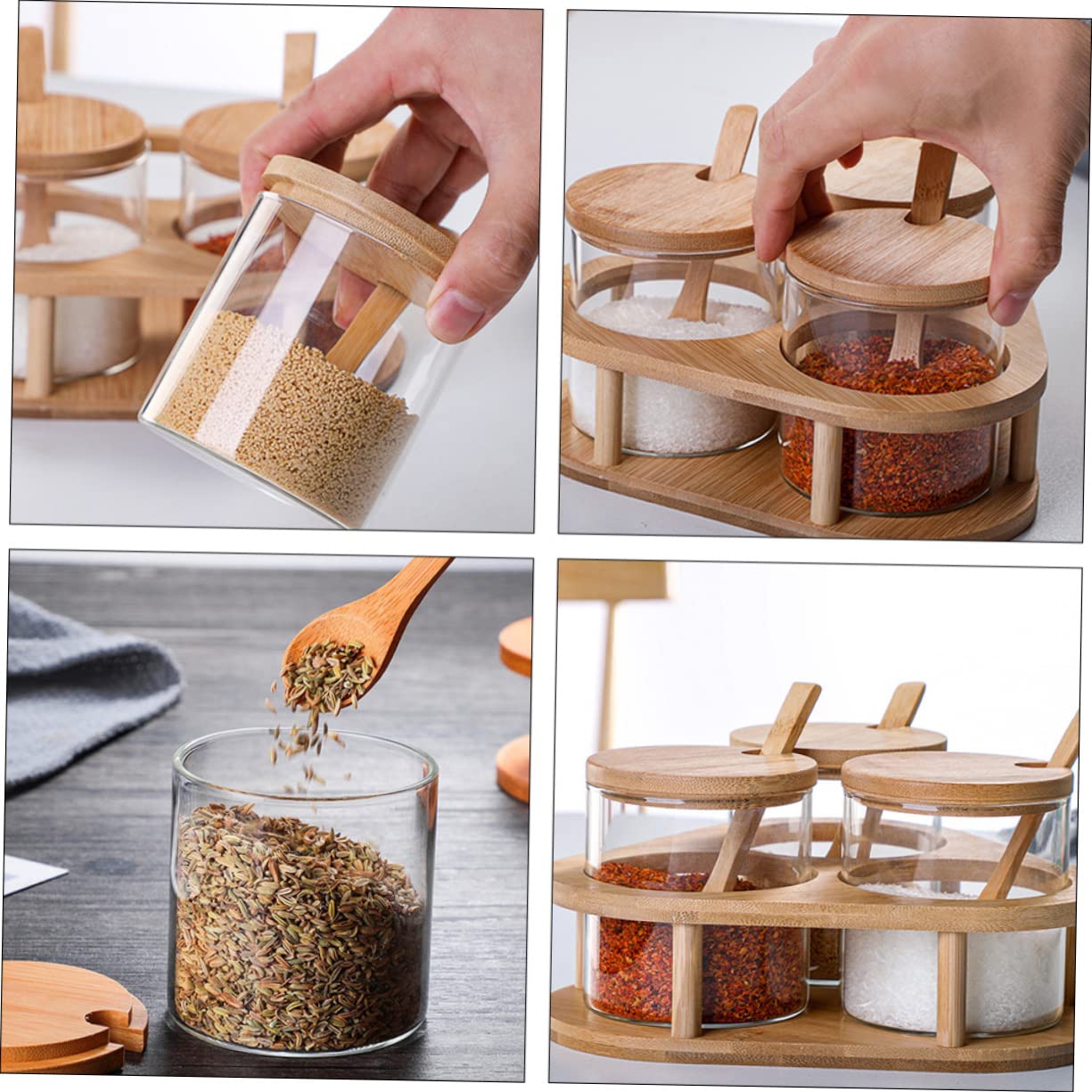 GRIRIW 1 Set Glass Spice Jar Clear Stand Salt Container Bandejas Para Comida Food Serving Tray Rotating Storage Rack Container with Lid Condiment Jar Condiment Canisters Organizer