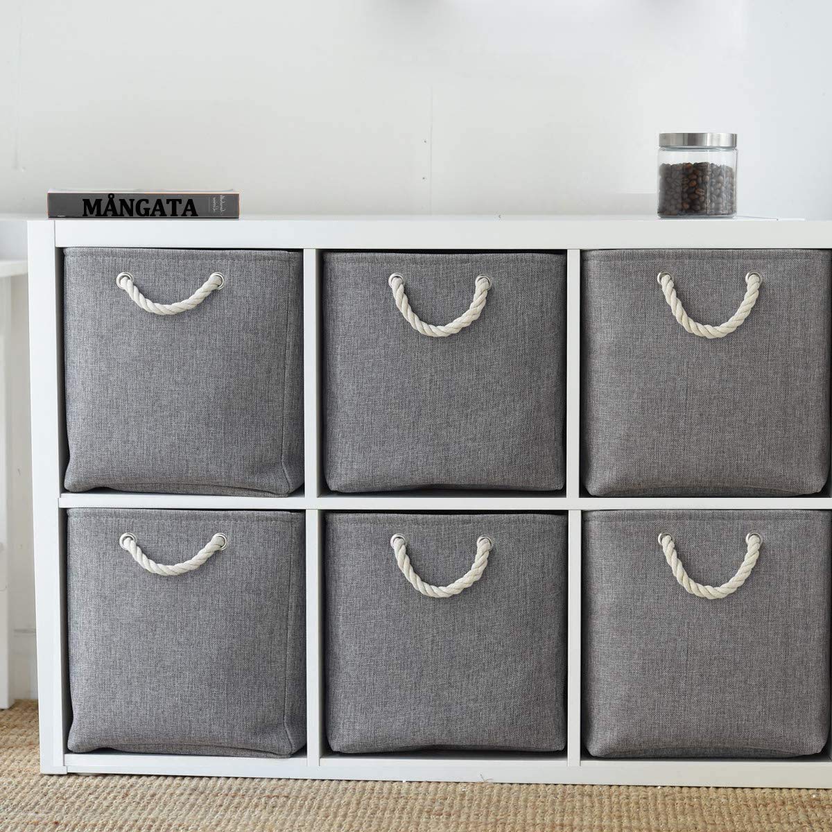 Mangata Cube Storage Boxes 25x25x25cm, Fabric Storage Basket for Cupboards Shelves, Closet, Grey(Collapsible, 4 Pack) - Image 4