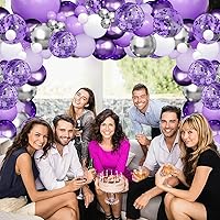 Vista 4 de Kit de arco de guirnalda de globos morados, 144 globos de confeti morado pastel morado lavanda con globos blancos plateados para mariposa, despedida