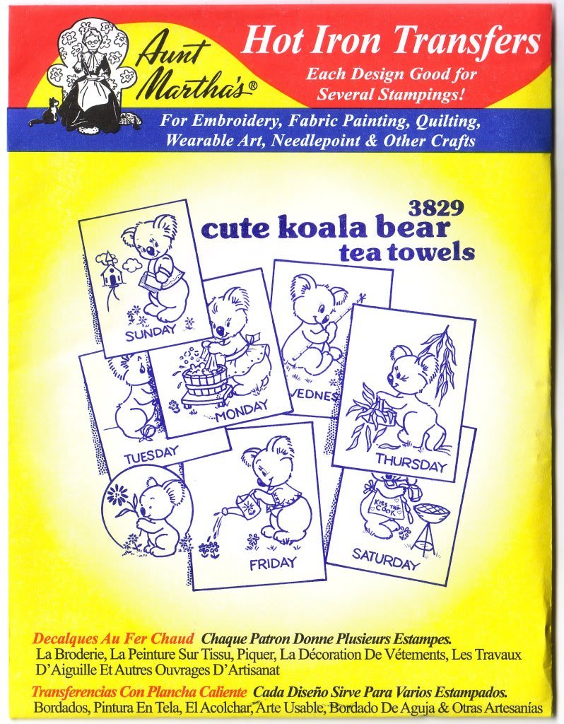 Aunt Martha's Hot Iron Transfers #3829 Cute Koala Bear Tea Towels Transfers