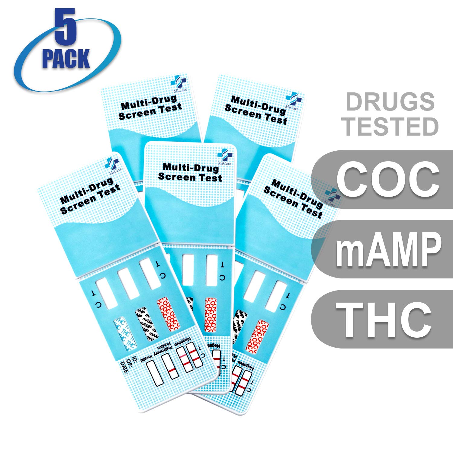 [5pk] - 3-Panel Instant Urine Test Card (COC/mAMP/THC) #MI-WDOA-234