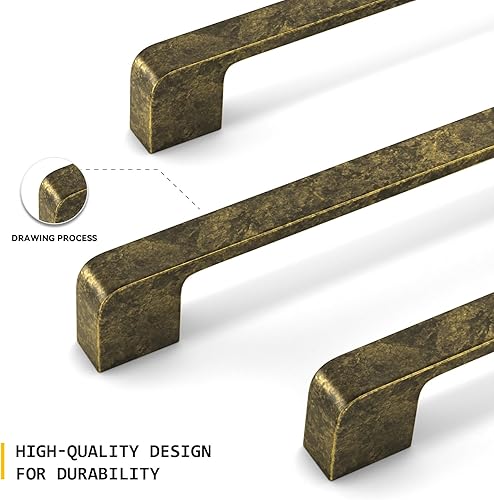 Miniatura 5 de Rergy Paquete de 10 tiradores dorados de latón cepillado para gabinete, manijas de cajón de oro cepillado, accesorios modernos de aleación de zinc