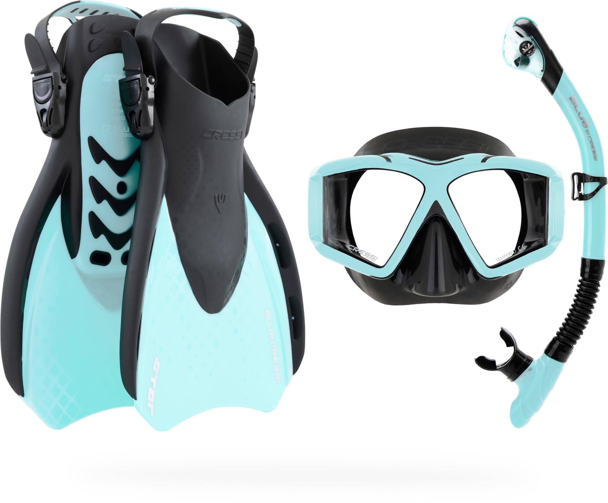 Cressi Traveler Set Mask+Snokel+Fins Sets, Black/Ice Cyan, S/M