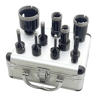 9PCs Daily Hole Saw Diamond Drill Bit Set,6/8/10/20/25/35/50/65/100mm Drill Bits & 1Pc Adapters for Ceramic Tile Marble Porcelain,5/8-11 Thread.Diamond Core Drill Bit Kit