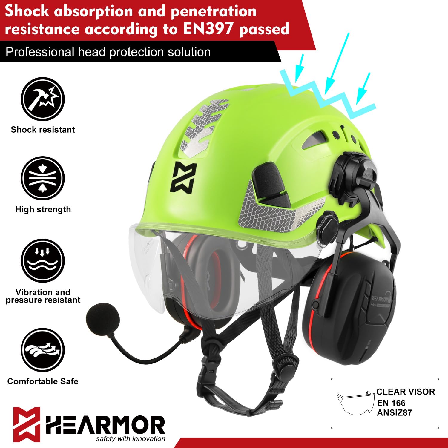 HEARMOR Industrial Helmet for Working at Heights Adult Construction Helmet with Bluetooth Active Hearing Protection Passed EN12492 Certification - Image 4