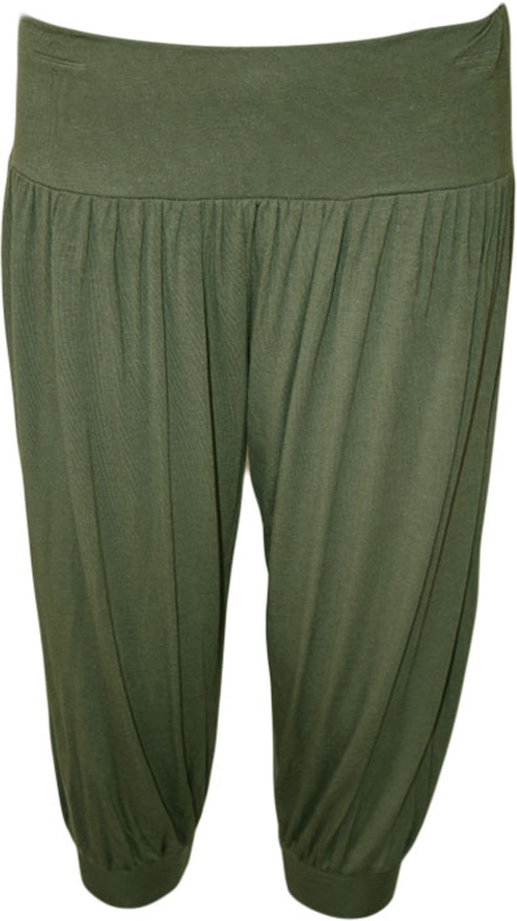 Wearall Women's Green Plus Size Cropped Harem Trousers 3/4 Plain Baggy Pants - 20/22