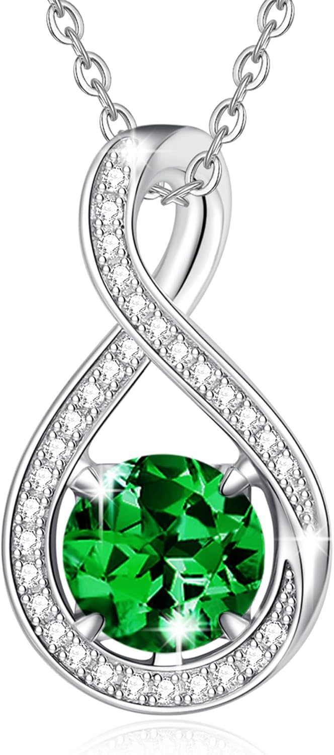 FANCIME Valentines Day Gift Birthstone Necklaces for Women Fine Jewelry Sterling Silver Infinity Pendant Anniversary Birthday Gifts for Her Women Wife Mom Lady Daughter, Chain 16"+2" Extend
