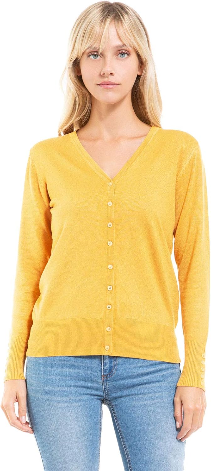 Design by Olivia Women's Classic Button Down Long Sleeve V-Neck Soft Knit Sweater Cardigan - Image 4