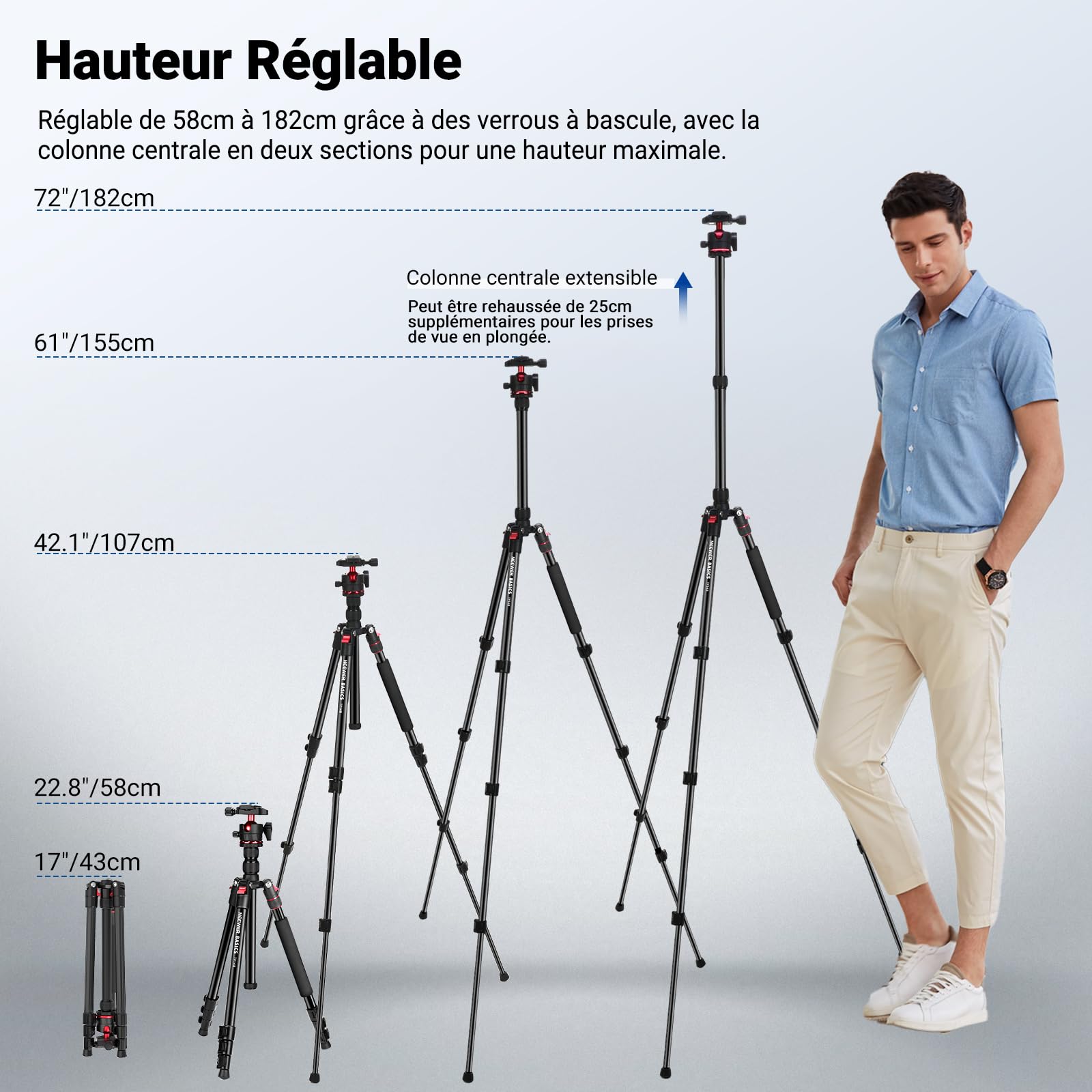 NEEWER Basics 72'' Trépied Monopode de Voyage pour Appareil Photo，Support Compact et Léger pour d'enregistrement vidéo Portable, Rotule Arca, Compatible avec iPhone Portable,Max Load 13.2 LB, TP14B