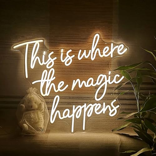 Miniatura 5 de Letreros de neón con texto en inglés "This Is Where The Magic Happens" para decoración de pared, letreros de luz LED grandes de neón de 24 pulgadas