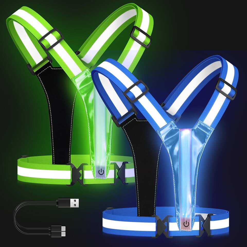 LED Reflective Vest Running Gear 2 Pack, 5 Lights Colors High Visibility Reflective Running Gear Rechargeable Light Up Running Ves