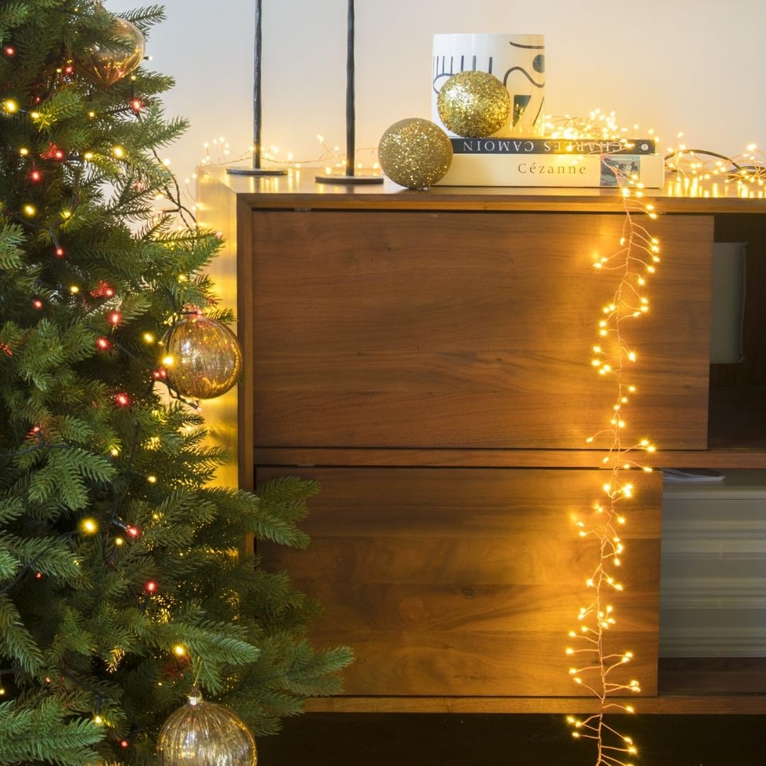 LEALIGHT blachere illumination Guirlande lumineuse de Noël - 5m - Blanc chaud - 500 LED en grappe
