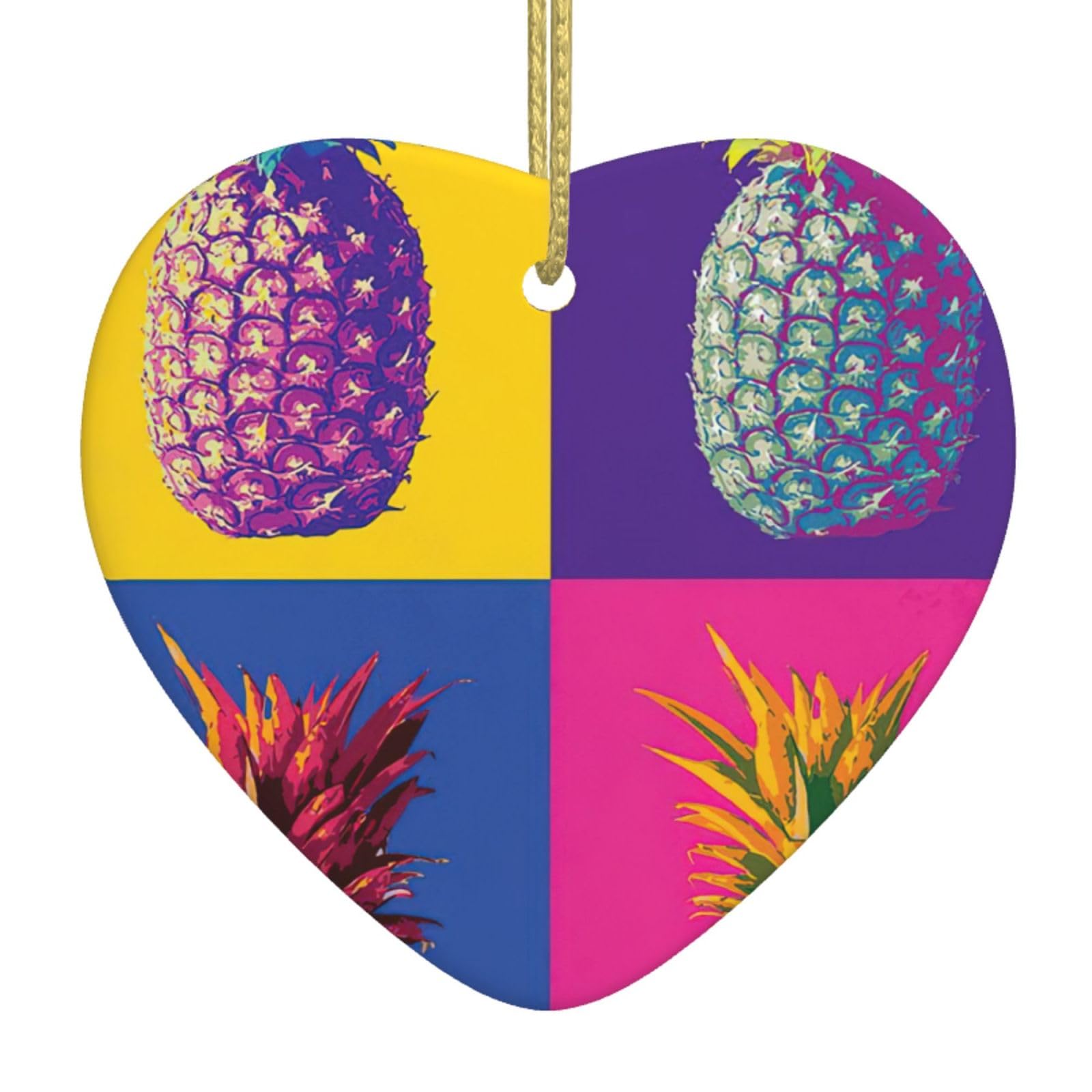 Nbtghga White Colorful Pineapple Pattern Print Christmas Ornaments, Ceramic Hanging Ornament, Xmas Tree Decoration, Holiday Home Decor