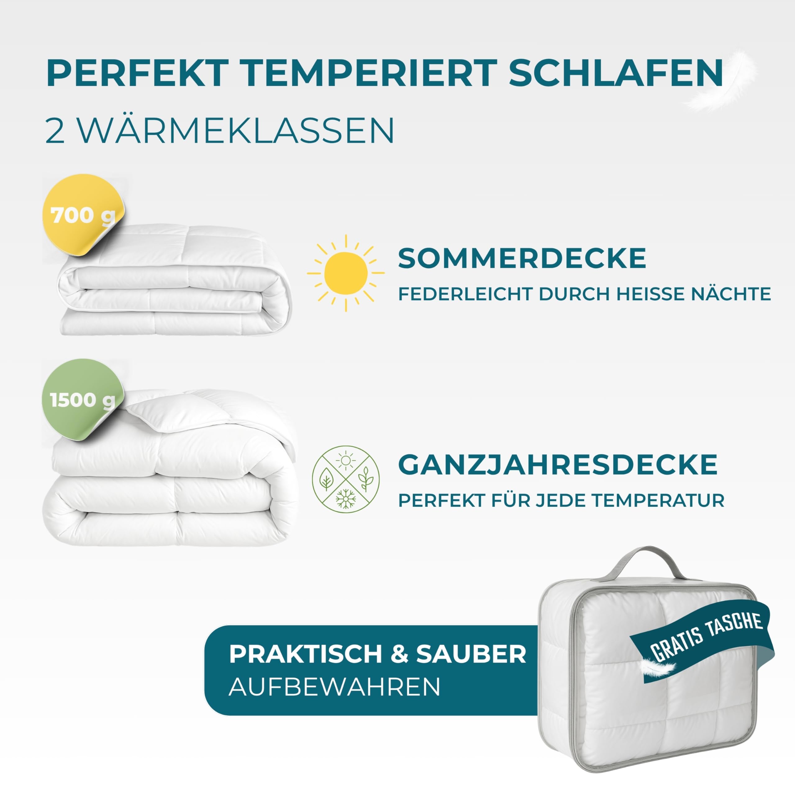 Feder- und Daunendecke 155x220 - Made in Germany | Traumhaft flauschig mit 100% Federn & Daunen | Bettdecke 155x220 - Allergiker geeignet | Daunenbettdecke | Sommerdecke | Federbett | Oeko-Tex