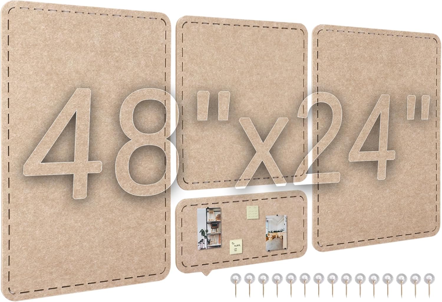 Large Cork Boards for Walls - 48"x24"Felt Bulletin Board 4pcs Modular Vision Board, Self-Adhesive Pin Board for Wall Decor, Memo Board for Office & Home - Charcoal Heather
