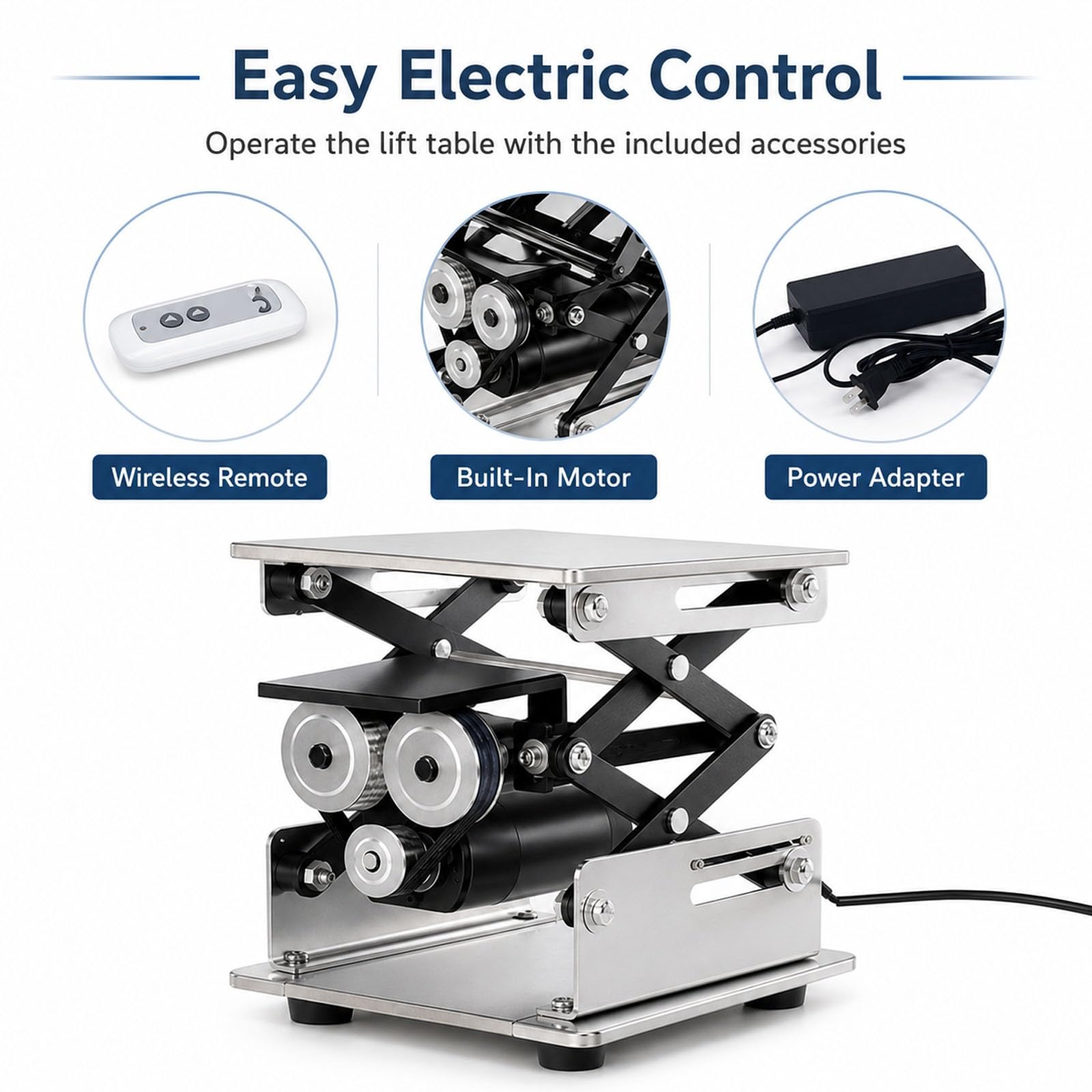 Plataforma Elevadora Eléctrica De Laboratorio Con Gato Hidráulico - Soporte De Tijera De Laboratorio De Acero Inoxidable Con Control, Mesa Elevadora De Precisión Con Capacidad De Carga(150x150mm)