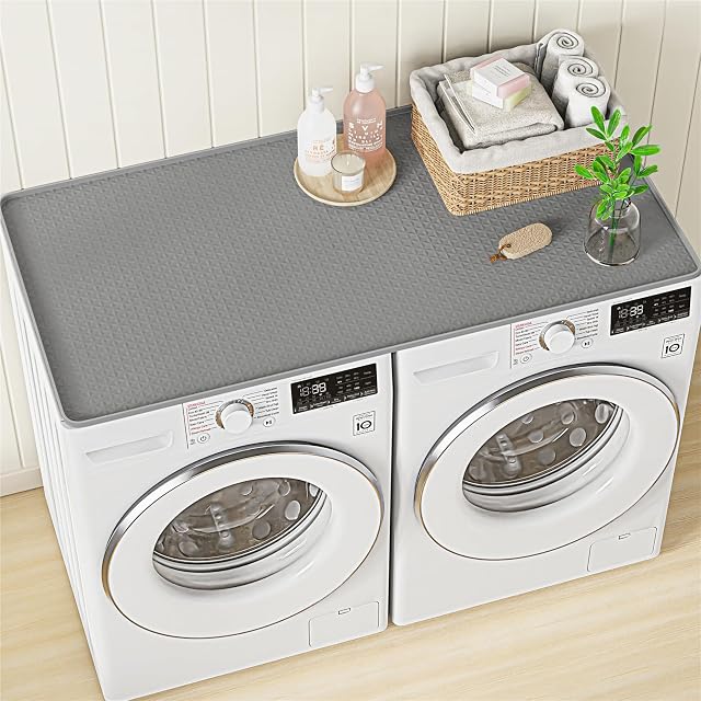 NAMTSO 54" x 27.5" Washer and Dryer Covers for the Top, 1 Pack Large Silicone Washing Machine Cover for Washer Dryer Countertop, Washer Dryer Top Protector Mat for Laundry Guard Dust Cover Pad, Gray