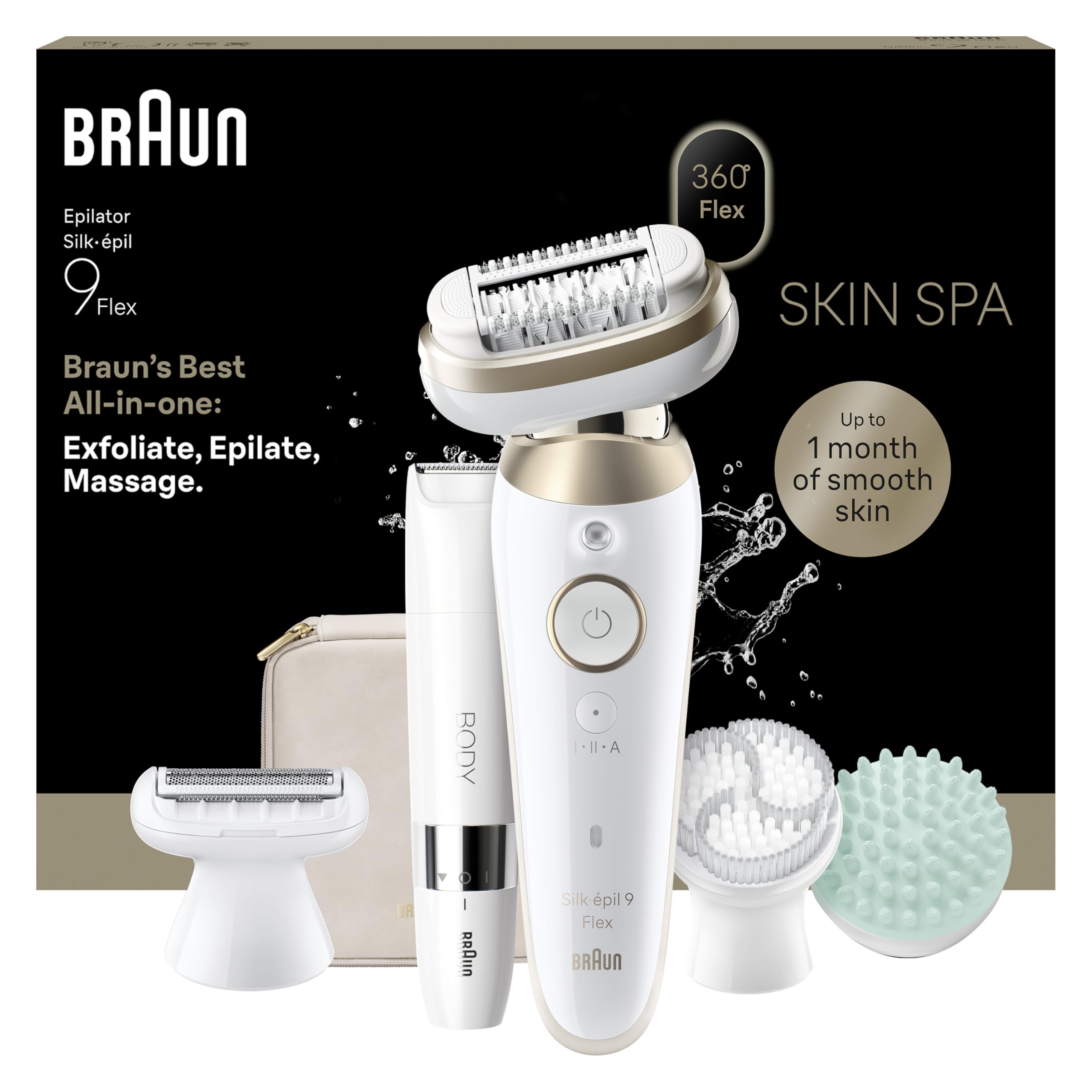 Braun Silk·épil 9 Flex Epilator for Women, 9-481 3D, Gold - SkinSpa All-in-One Set, 360° Flexible Head, Wet & Dry Hair Removal, Body Trimmer, Lasting Smooth Skin