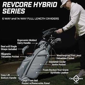 RevCore Luxury Hybrid Golf Stand Bag ScratchGuard Synthetic Leather 14 or 6