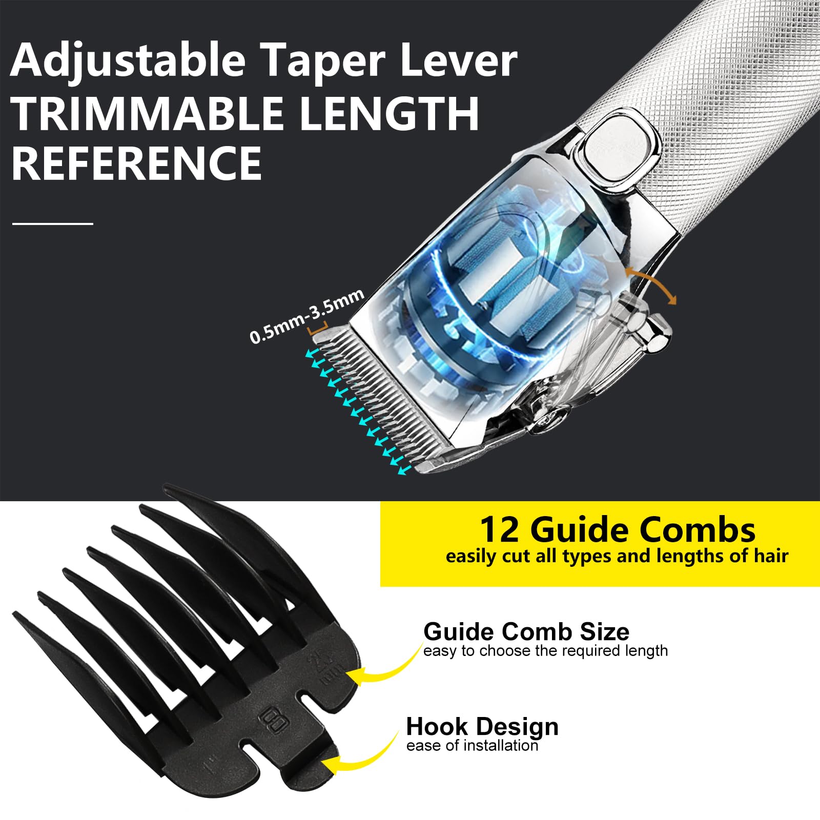 Professional Cordless Hair Clippers and Trimmers Set for Men, Silver