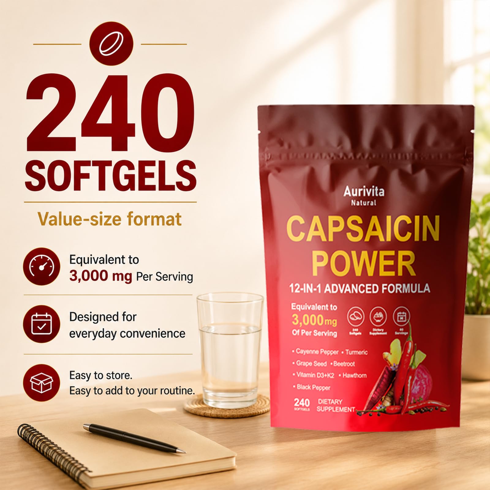 Aurivita Natural Capsaicin Softgels,Aurivita Natural Capsaicin Power,240 Capsules (1pcs) — Amazon image 4