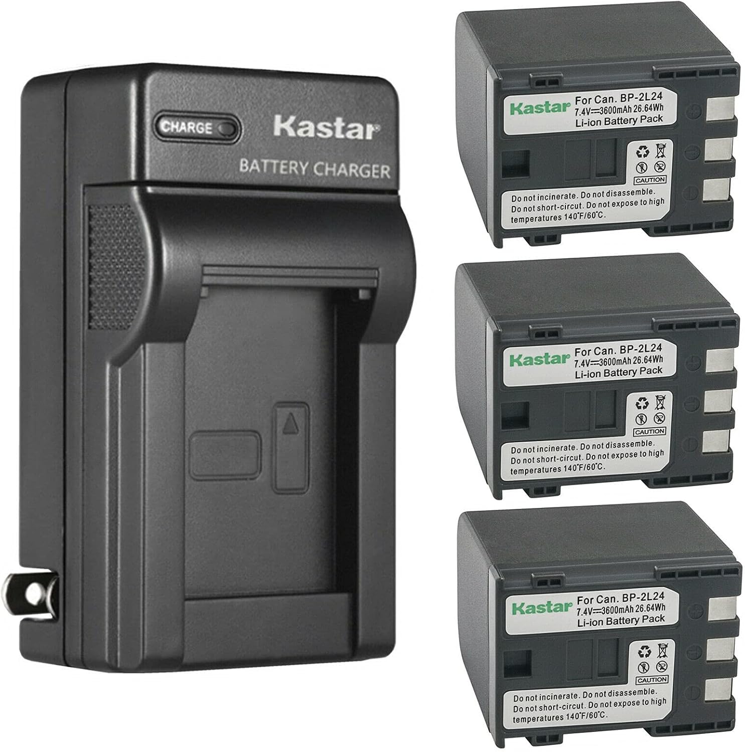 Kastar 3-Pack Battery and AC Wall Charger Replacement for Canon NB-2L NB-2LH NB-2L5 NB-2L12 NB-2L13 NB-2L14 NB-2L18 NB-2L24 BP-2L5 BP-2L12 BP-2L13 BP-2L14 BP-2L18 BP-2L24 Battery, CB-2LW 2LWE Charger