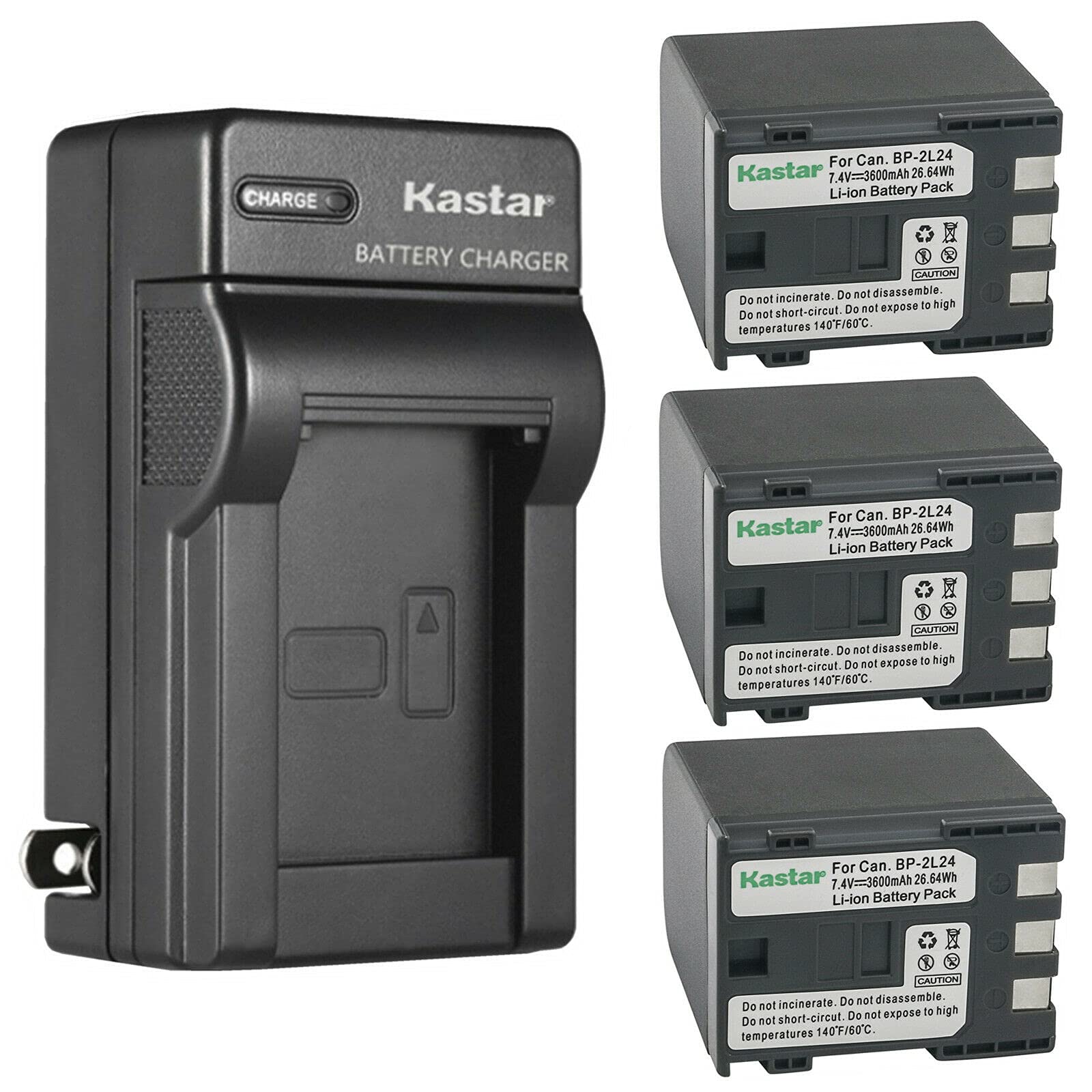 Kastar 3-Pack Battery and AC Wall Charger Replacement for Canon NB-2L NB-2LH NB-2L5 NB-2L12 NB-2L13 NB-2L14 NB-2L18 NB-2L24 BP-2L5 BP-2L12 BP-2L13 BP-
