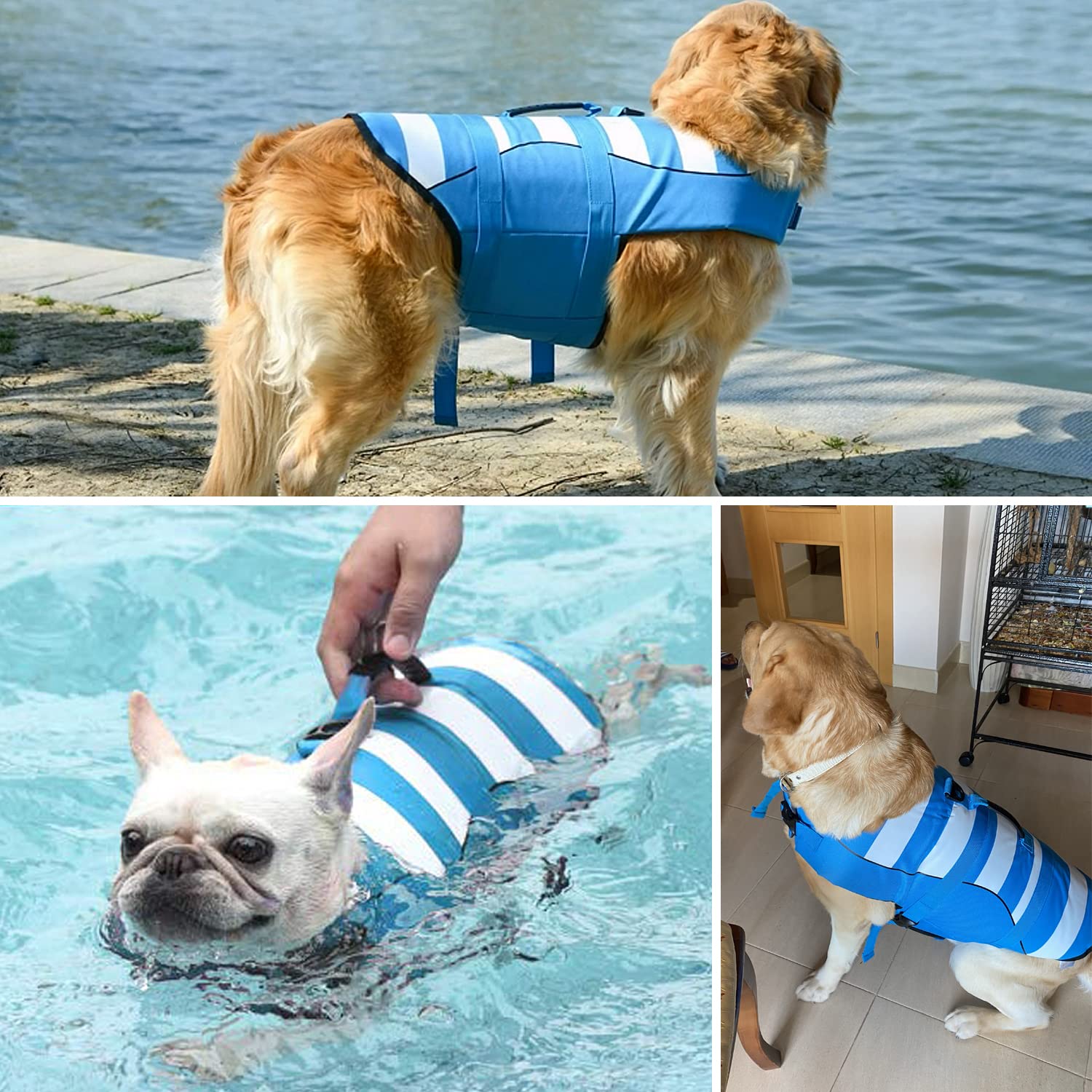Chaleco Salvavidas para Perros, Chalecos de flotación Chaleco de Seguridad Ajustable para Mascotas con Asa & Banda Reflectante, Abrigo para Natación Flotante Duradero bolsa de aire para Nadar, Surf, Navegar