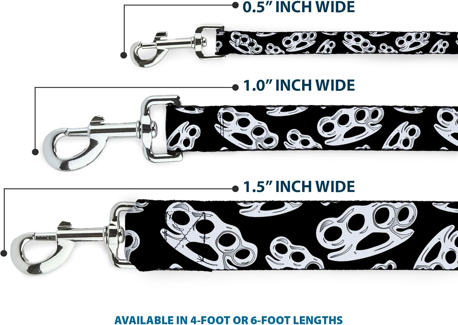 Dog Leash - 6-FEET - Brass Knuckles Black White - Wide 1.5"