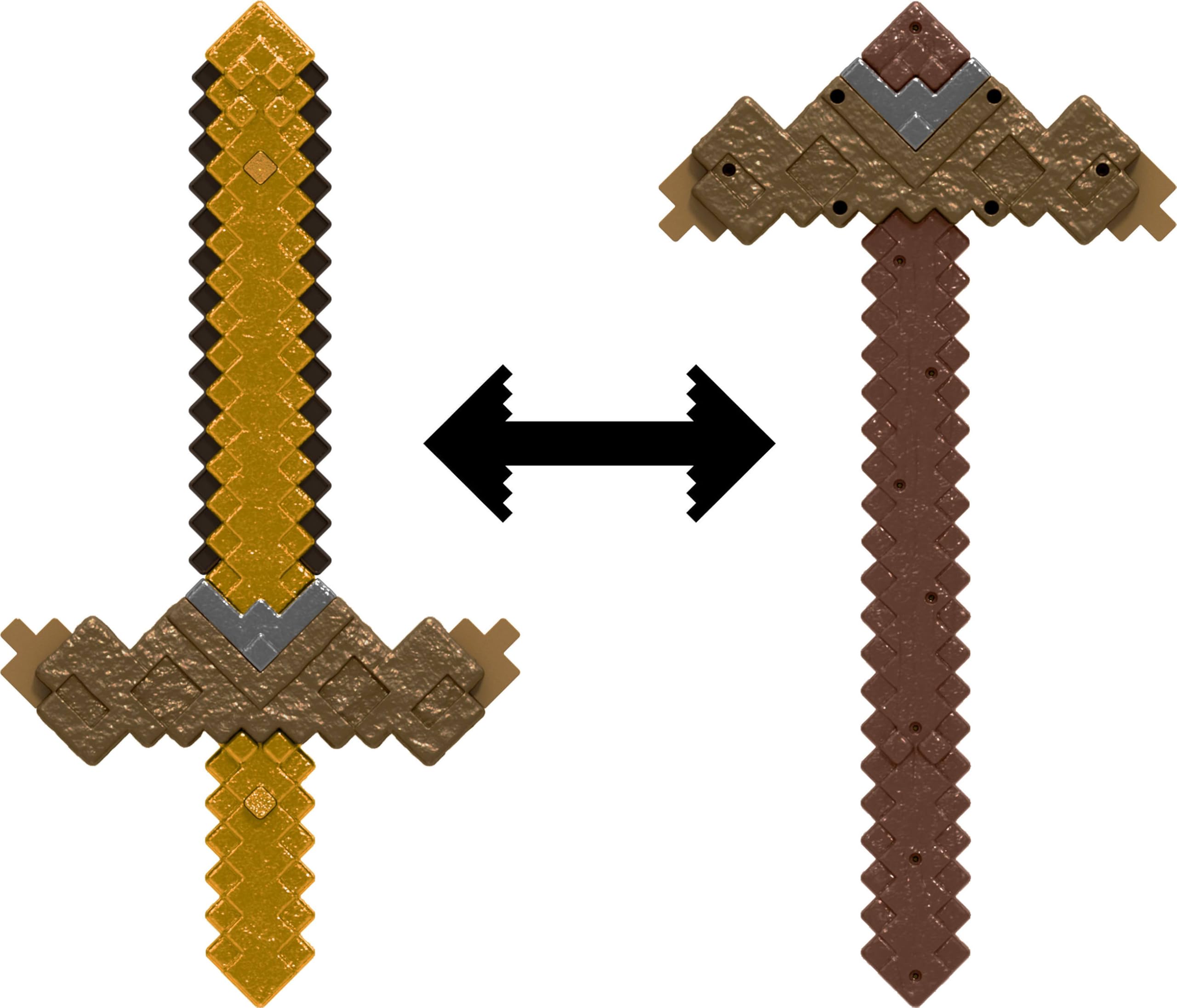 Mattel Minecraft Click & Switch Sword & Pick-Axe, Transforming Kid-Sized 2-in-1 Toy for Role-Play & Costumes