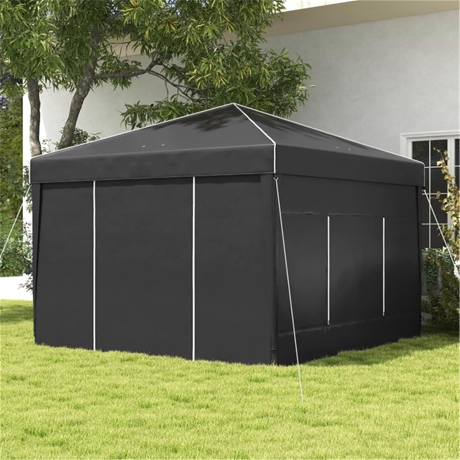 9.7' x 9.7' x 8.4' Foldable Camping Tent, Tent, Patio Gazebo, Outdoor Camping, 2 Zippered Mesh Windows, 3-Level Height Adjustable, Top Drainage Holes, Suitable for Patio, Backyard, Black