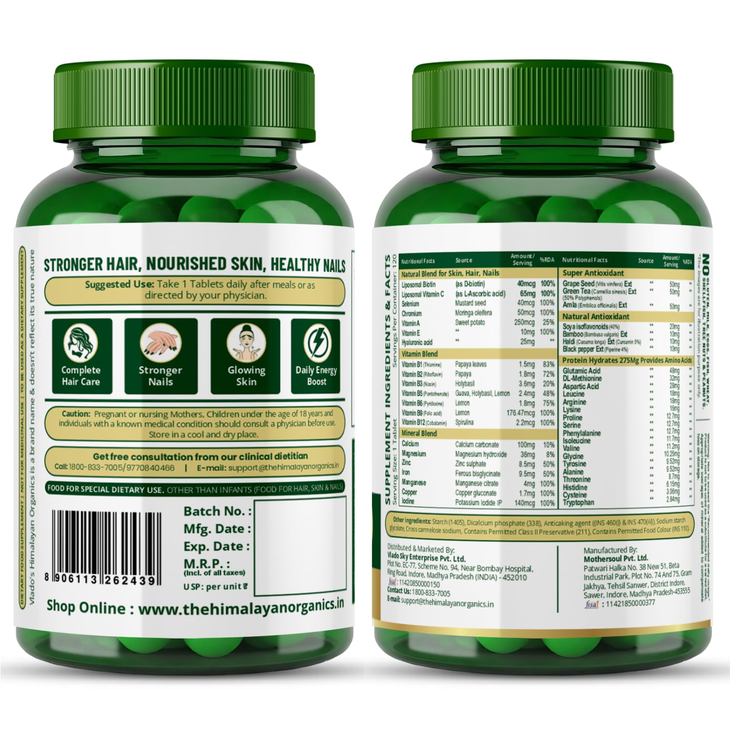 Vlado’s Himalayan Organic Biotin 10000 MCG Supplement For Men And Women With Amino Acids+Multivitamin+Multimineral For Healthy Hair, Skin & Nails -120 Vegetarian Tablets — Amazon image 9