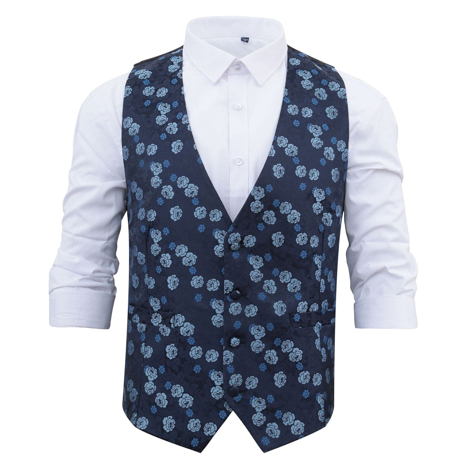 Dqt Men's Blue Floral Rose Waistcoat - Wedding, Business & Formal - 46" (3Xl)