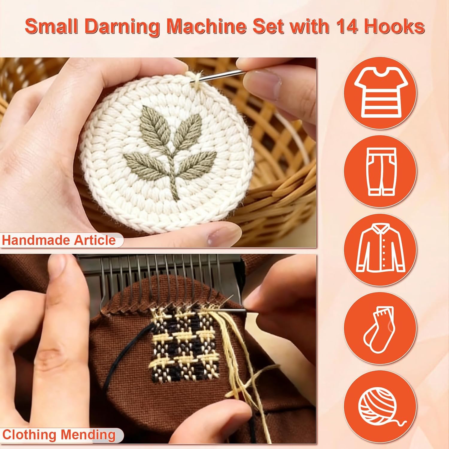 Speedweve Mini Darning Loom Kits 14 Hooks Mending Loom Darning Egg with 15Pcs Darning Needles 50 Colors Thread Weaving Kit for Handcraft DIY Sewing Embroidery Tool (Silver)