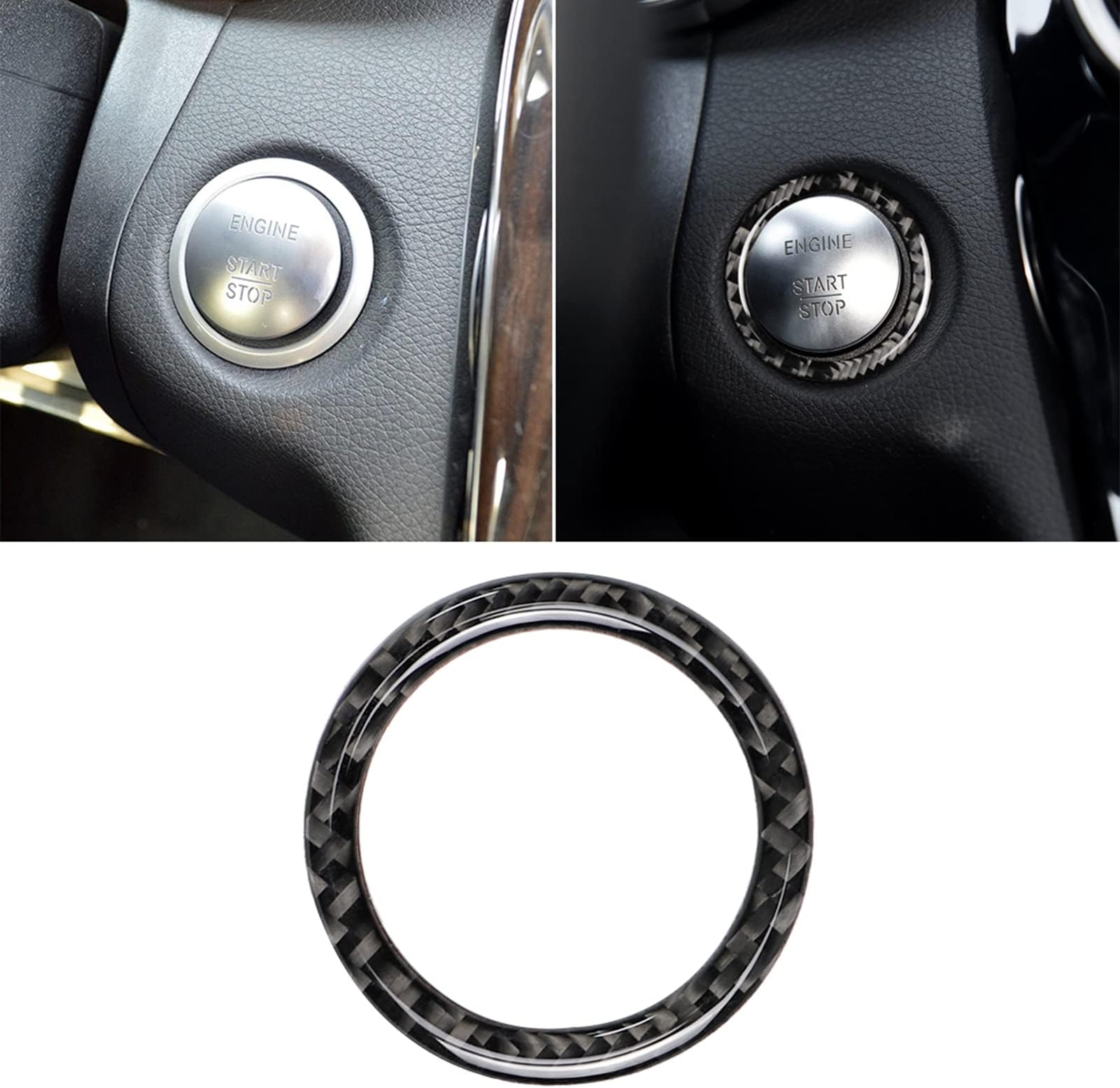 Real Soft Carbon Fiber for Mercedes-Benz C E S R ML GL CLA CLS GLA GLC CLE Class Engine Push Start Button Keyless Go Ignition Surrounding Decoration Ring Cover Sticker Car Interior Accessories
